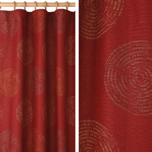 Folk Circles Pencil Pleat Curtains- Flame- W218 x Drop 136cm