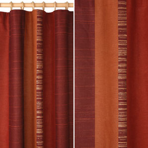 Woven curtains with blocks of colour and randomly spaced stripes.One pair of 168cm width curtains