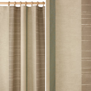Woven curtains with blocks of colour and randomly spaced stripes.One pair of 168cm width curtains