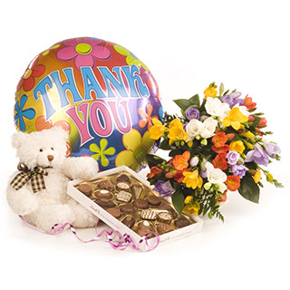 VA04 Standard Fragrant Freesia is delivered with a SD03 160g box of chocolates SD01 Teddy Bear and a