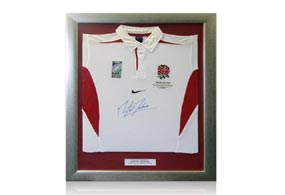 Unbranded Framed Martin Johnson signed England rugby shirt
