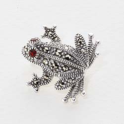 Sterling silver frog set with marcasite and garnet