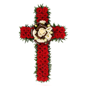 Unbranded Funeral Cross Tribute Tudor Rose Arrangement -