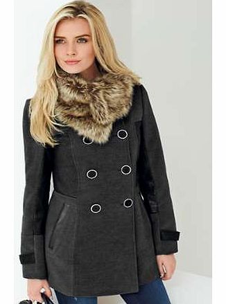 Faux-fur collar coat with contrast panels and classic button fastenings to the front. This stylish coat will keep you warm and cosy this winter.Coat Features: Dry clean Shell: 95% Polyester, 3% Viscose, 2% Elastane Trim: 100% Polyester Faux fur: 80% 