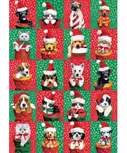 500 piece puzzle.Cats and dogs are brought to life in this exceptional Christmas scene. Will you