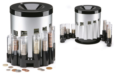 Simply drop your coins into the funnel and watch as they sort into seperate tubes automatically.