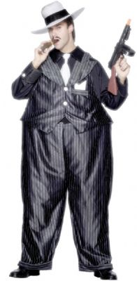 This fat Cat costume consists of hooped jumpsuit  hat and tie Perfect for any bugsy malone or