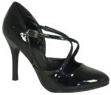 Round Toe Court Shoe. Cross Over Straps with Buckle Trim. High Heel (Barcode EAN = 5051744033545).