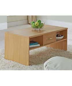 Beech effect coffee table with both side pull out drawer. Metal handles.Size (L)100, (W)50,