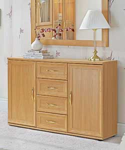 Beech effect sideboard unit with 2 doors and 4 drawers on metal runners.2 adjustable internal