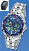 65% OFF. Analogue and digital watch in one! Brushed and shiny colour case, blue dial, dual time,
