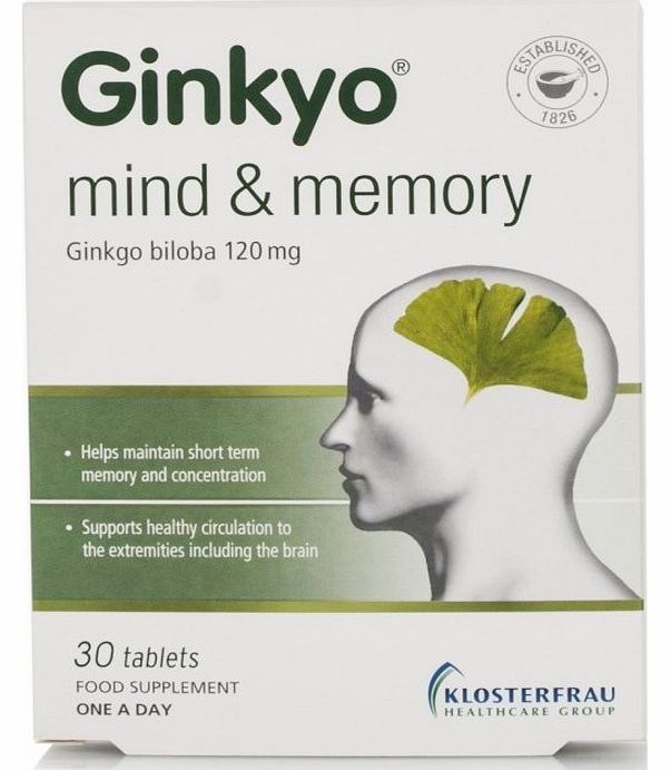 Ginkyo Ginkgo Biloba One-A-Day - The key to helping memory in the short term is to maintain a healthy blood supply to the brain. Ginkgo biloba can help maintain a healthy blood flow around the body. Ginkyo tablets from Klosterfrau Healthcare contain 