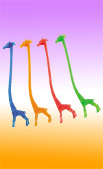 Bright, assorted colours of giraffe cocktail stirrers.Bagged and sold in 100s