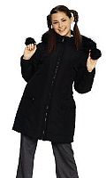 Long line coat with pom pom detail and fur trim hood.  Polyester