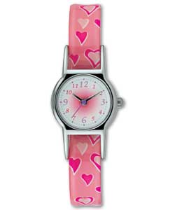 Complete with 3 interchangeable straps, lilac flower, baby blue flower and pink heart design