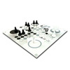 The game board is thick transparent glass with black and grey detail, and it includes four sets of g