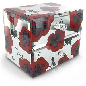 Unbranded Glass Red Flowers Two Drawer Jewellery Box