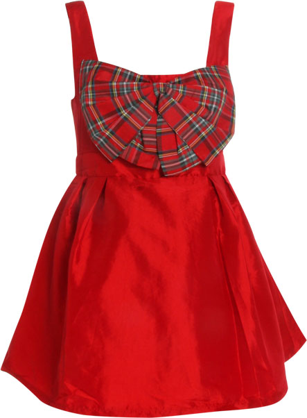 Prom dress with net underskirt and tartan bow detail. 55 polyester, 45 nylon.