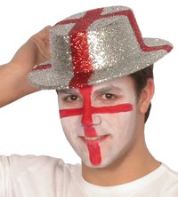Glitter hat with the red St George Cross on it