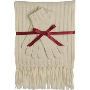 Gloves And Scarf Set- White- One Size