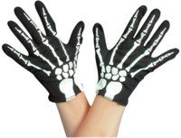 Child sized skeleton gloves with glow in the dark bones printed on
