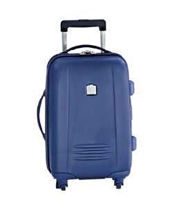 Trolley case. Colour navy. Material ABS. Hard. 4 base wheels. Retractable tow handle. Size (H)46, (W