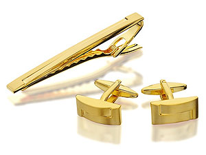 Unbranded Gold-Plated-Matt-And-Shiny-Cufflinks-And-Tie-Slide-Gift-Set-014552