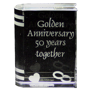 This wonderful unusual Golden Wedding Anniversary Glass Book makes a lovely keepsake gift  perfect f