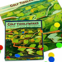 Adapted from an original 1920s table-top golf board game. For up to 4 players, aged 3 years and