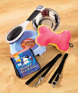 Includes:Double sided dog brush for grooming. Stainless Steel water bowl. Non slip plastic bowl for 