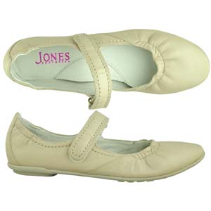 A sporty pump from Jones Bootmaker. In soft Leather, with elasticated toe and heel and a Velcro fast