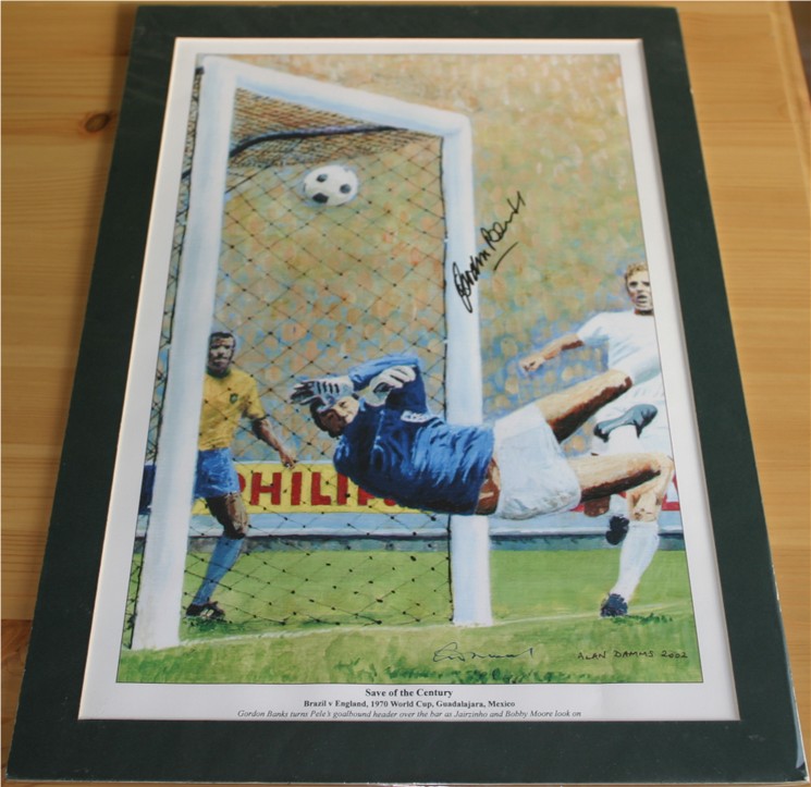 Signed in black pen by the England goalkeeping World Cup winner Gordon Banks and also signed by