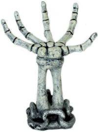 A chained skeletal hand to hold your Halloween stuff