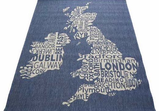 This fantastic flatweave rug incorporates an ultra modern map of England. with the main cities identified throughout. Extremely hardwearing. this rug is suitable for all areas of the home. 100% polypropylene. Non-slip backing. Clean with a sponge and