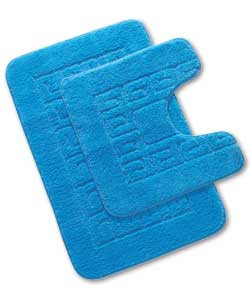 Greek Key 2 Piece Bath Mat Set - Blue