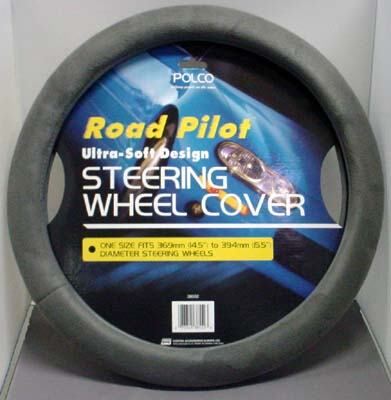 Grey Plush Steering Wheel Cover