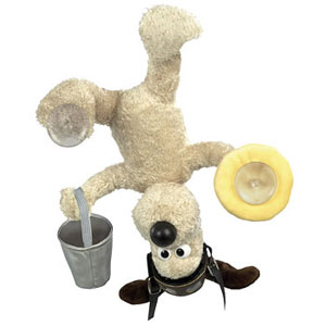 Plush Gromit Window cleaner, window stick on. Complete with Chamoix and Bucket. 2 stick on suckers s