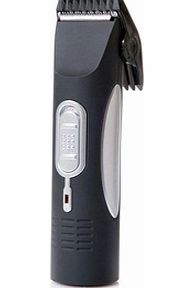 These clippers have a stainless steel blade. Rechargeable plug (adapter included). Comes with a cleaning brush, comb, scissors, 2 trimming guides and stand.