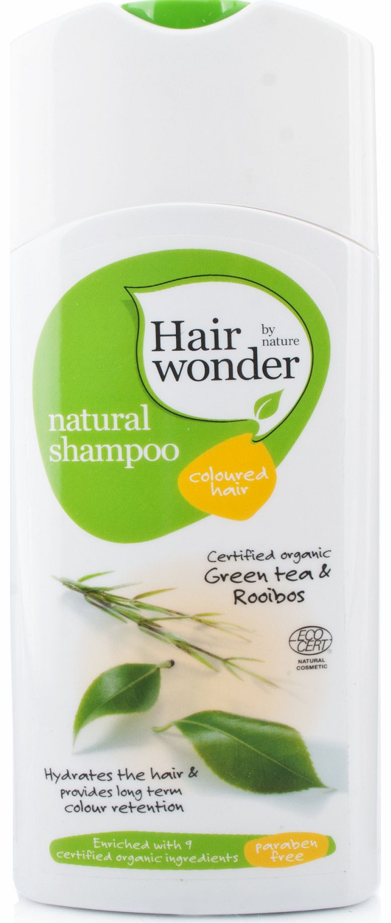 Hair Wonder Natural Shampoo Coloured Hair is 100% Ecocert certified, free of Lauryl and Laureth Sulphates, enriched with up to 13 certified organic ingredients, biodegradable, free of animal ingredients and Parabens so gentle for hair and skin. This 