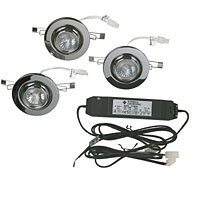 12V. 3-light Kits. Include fittings, dimmable transformer, connecting wires and 3 x 12V / 20W
