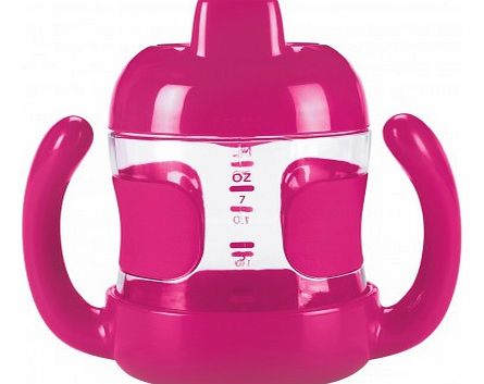 Composition: plastic Color: fuchsia Age: from 6 months Cup with handles Dimensions: 8 x 13 x 11,5 cm - capacity: 7-ounce Removable non-slip handles and grips Leakproof valve prevents spills, air valve releases pressure for comfortable sipping Plastic