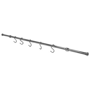 Metre-long chromed rail, supplied with 10 hooks for hanging pots, pans or utensils from. Supplied wi