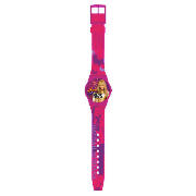 This splashproof LCD digital watch features the character Hannah Montana on two interchangeable dial