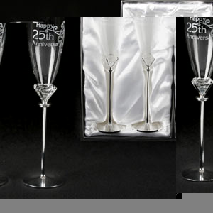 Unbranded Happy 25th Anniversary Flutes With Silver Stems