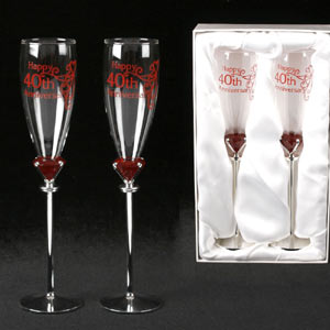 Unbranded Happy 40th Anniversary Silver Stem Flutes
