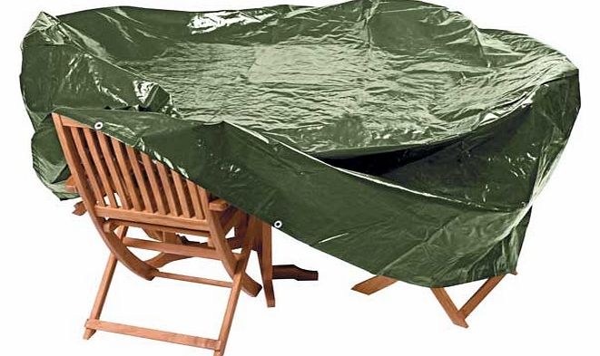Save yourself the hassle of lugging your furniture to and from the shed with this Heavy Duty Extra Large Oval Patio Furniture Set Cover. Featuring a green polyethylene design. it blends effortlessly into your - allowing you to protect your furniture 