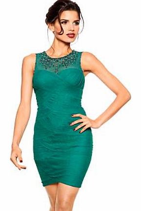 Pretty, bodycon dress with a chiffon neckline, front and back, embellished with rhinestones and faux pearls. Featuring a concealed back zip with hook and eye fastening and integrated cups. Heine Dress Features: Lined design Washable 100% Polyester Li