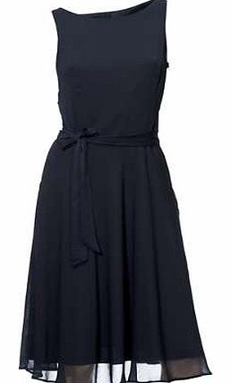 Youll be perfectly pretty in this flattering chiffon dress with flared skirt and tie belt. Sleeveless with round neck this is a must-have piece for this season! Zip fastening. Ribbon belt included. Lined. Chiffon Floaty Dress Features: Washable Polye