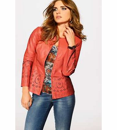 Beautiful, unique leather jacket that will not be found on the high street. High quality soft leather with pretty floral cut-out design, hook and eye fastening and lined. Heine Leather Jacket Features: Specialist clean only Leather Lining: 100% polye