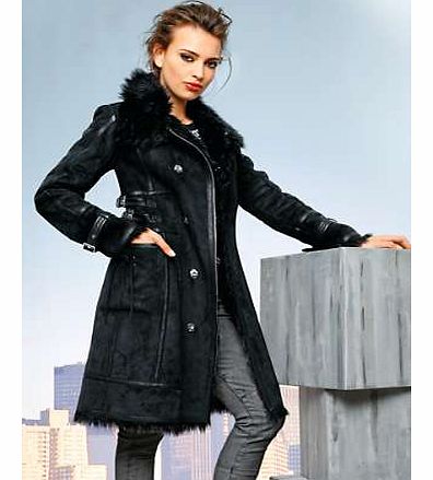 Faux suede coat with adjustable strap detailing on the side and cuffs. Featuring large poppers and zip fastener with a faux fur collar and lining. Heine Coat Features: Dry clean 100% Polyester Lining: 100% Acrylic Length approx. 96 cm (38 ins)
